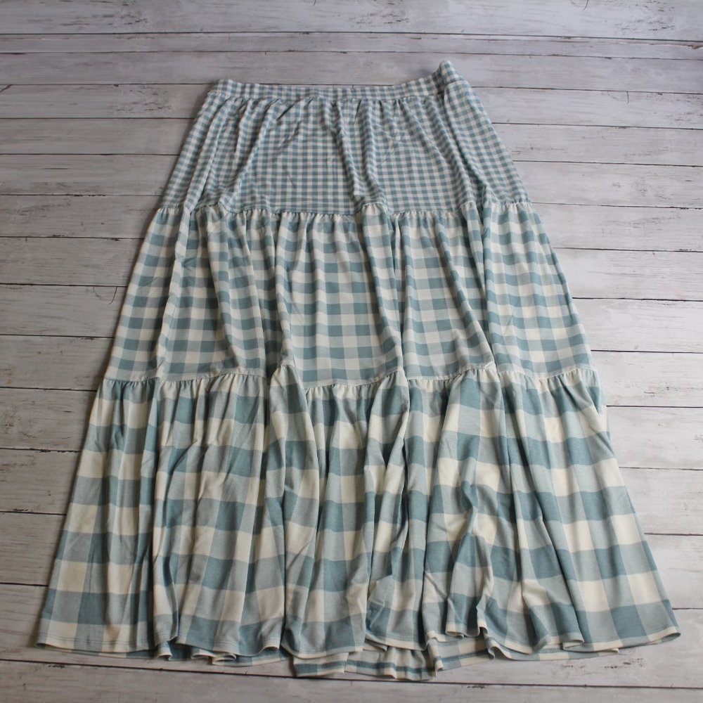 Cato Women's Tiered Gingham Peasant Maxi Skirt Plush Size 18W 20W 2X